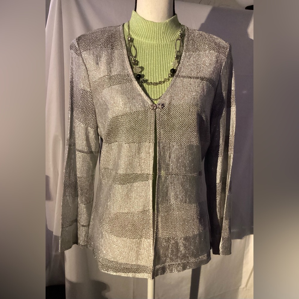 Cache Shiny Silver Open Cardigan. M - image 7